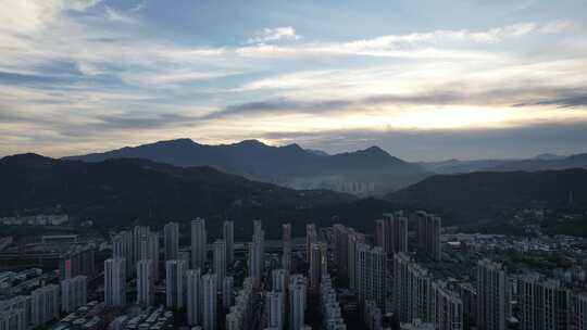 福建龙岩城市落日晚霞夕阳航拍