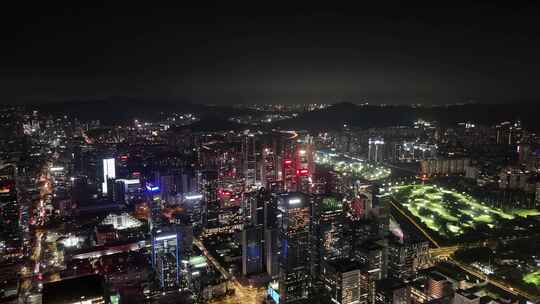 深圳南山区CBD高楼大厦夜景航拍