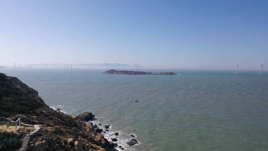 海上风车发电风力发电大海航拍平潭