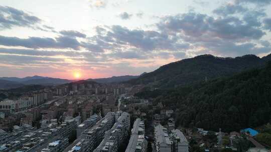 城市山川日落晚霞夕阳航拍