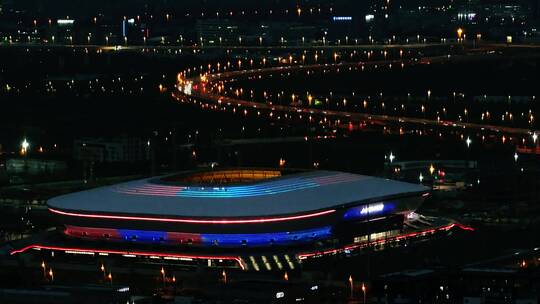 上海上汽浦东足球场夜景航拍4K