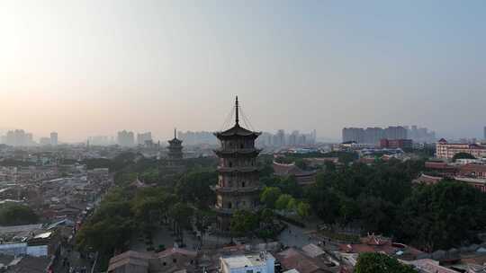 泉州开元寺东西塔航拍西街泉州市区建筑风光