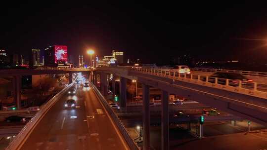 内蒙古呼和浩特鼓楼立交桥4k夜景航拍