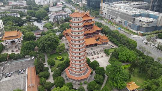 航拍福建福州西禅古寺历史文化建筑