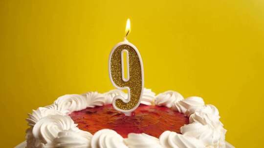 09.插入节日蛋糕的数字9形式的蜡烛被吹视频素材模板下载
