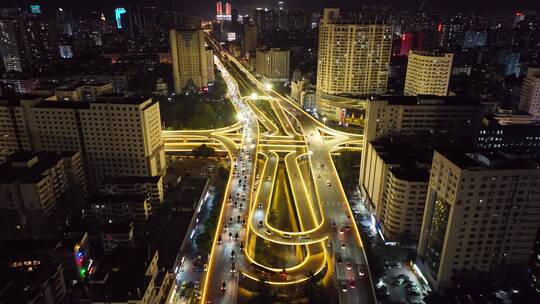 城市立交桥航拍夜景