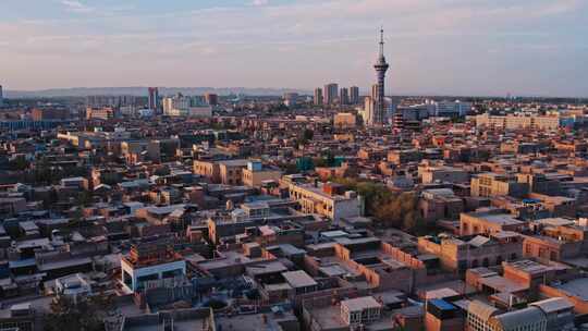 航拍喀什古城，南疆风光，新疆旅游