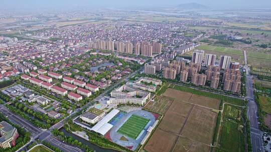 航拍绍兴上虞滨海新城住宅区全景