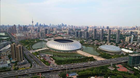 天津水滴奥林匹克中心建筑风景航拍4k