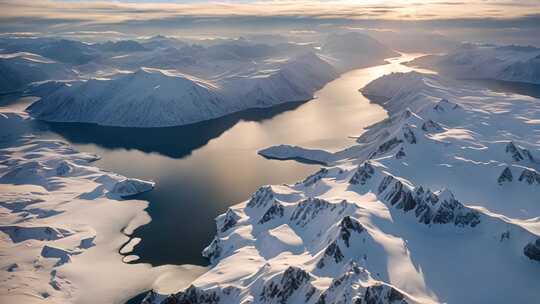 雪山湖泊高空全景