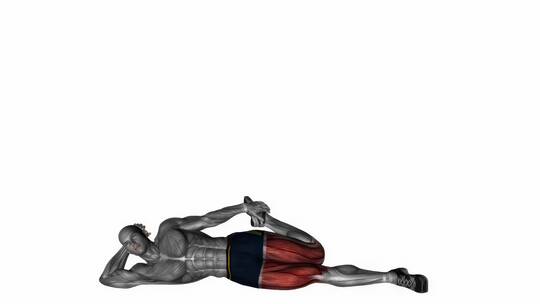 3D演示 人体侧卧股四头肌拉伸科学健身运动视频素材模板下载