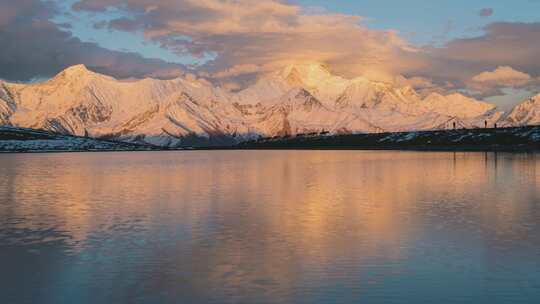 河流湖泊雪山延时摄影