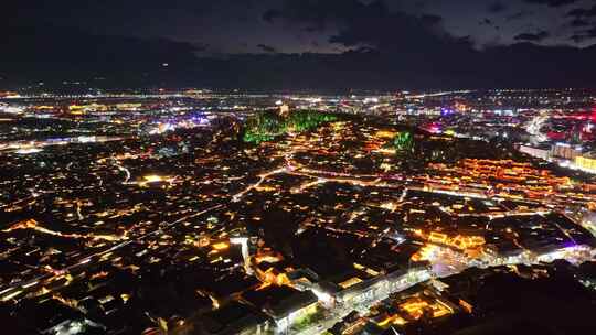 云南丽江古城夜景航拍视频素材