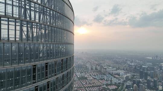 上海中心大厦清晨航拍视频素材模板下载