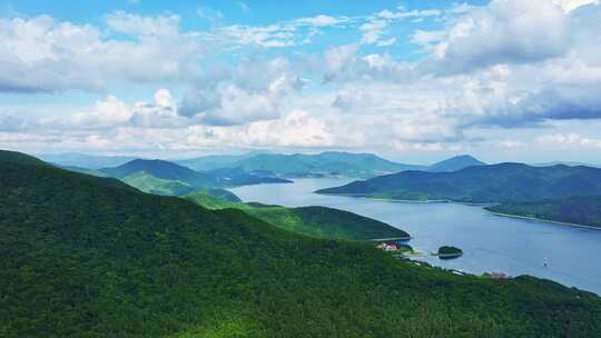 中国吉林省吉林市春夏季松花湖航拍