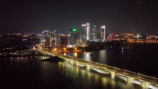 航拍福州闽江金山大桥道路江景