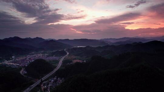 山川高速公路/服务区/晚霞公路/航拍