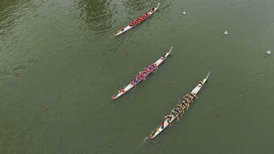 端午节赛龙舟比赛航拍龙舟俯拍龙舟划桨划船