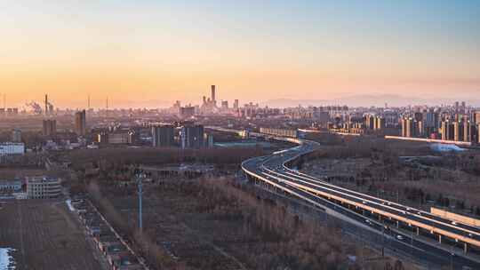 繁荣都市北京市区交通车流_日转夜延时