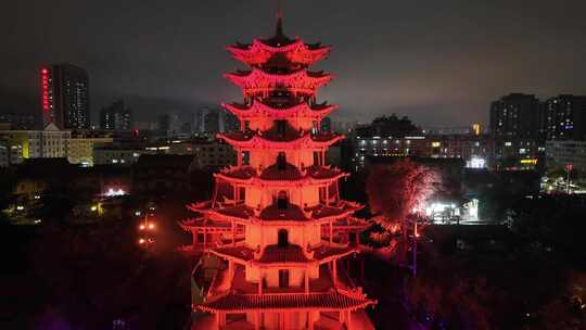 甘肃张掖木塔寺夜景灯光航拍