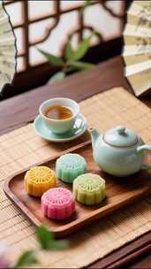 4k竖屏，中秋节月饼月亮传统节日
