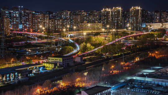 夜晚城市万家灯火北漂车流通勤漂泊