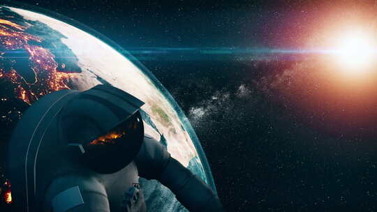 外太空中的现实宇航员旋转地球