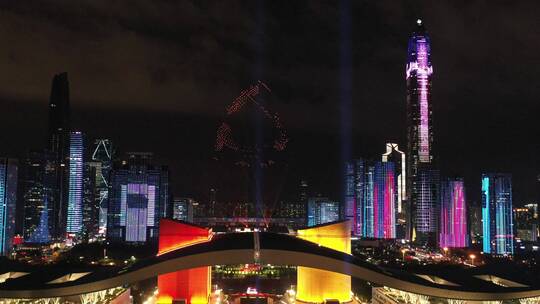 深圳中心区最美灯光秀无人机视频素材模板下载