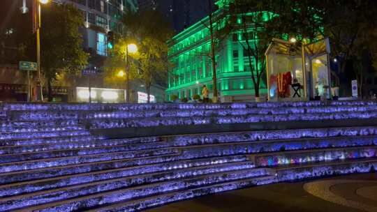 城市夜景广场阶梯美陈亮化呼吸灯视频素材模板下载