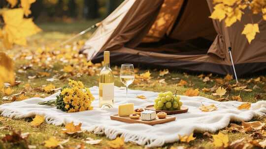 秋季户外露营野餐场景