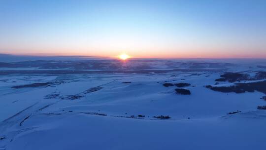 航拍内蒙古雪域雪原日落视频素材模板下载