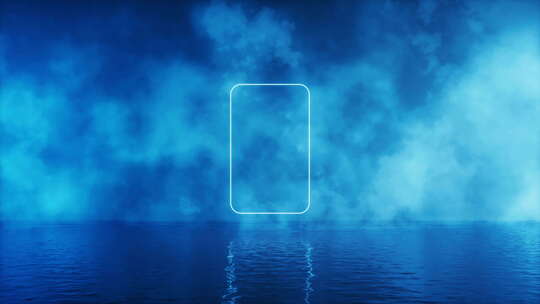 蓝色烟雾平静水面上的一扇门
