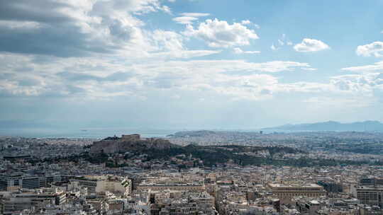 阴天希腊雅典卫城的延时镜头