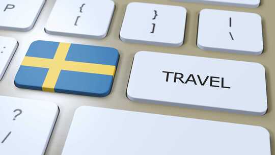 瑞典国旗和文字旅行按钮旅行到国家3D动画
