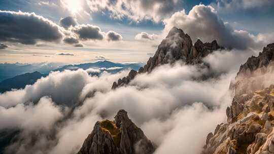 云海环绕的壮观山景