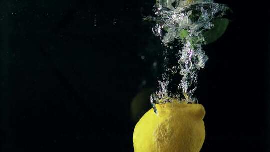 青柠檬 黄柠檬掉入水中