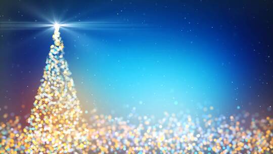 4k彩色粒子圣诞树动画节日蓝色背景