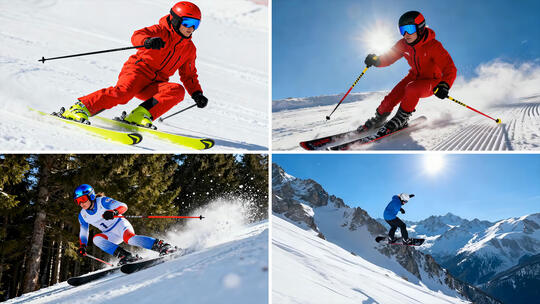 竞技滑雪花式滑雪极限运动精彩瞬间慢镜头高清在线视频素材下载