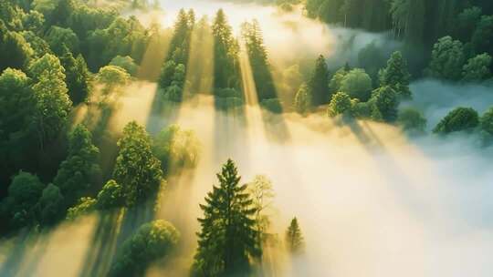 森林晨光云雾自然风光