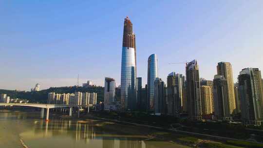 航拍重庆第一高楼陆海国际 中央商务区 CBD