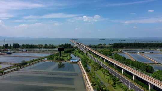 江苏省南京市石臼湖特大桥天空之镜航拍风光