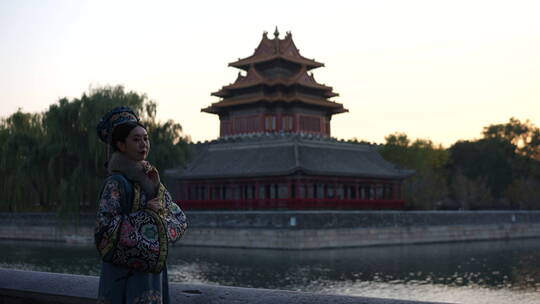 北京故宫角楼晚霞霞光剪影风光美景