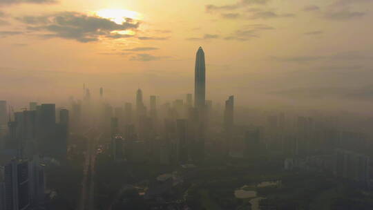 晨雾中的深圳城市天际线视频素材模板下载