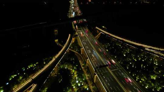 杭州萧山区市心路互通立交桥高架桥夜景延时