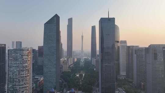 广州天河区珠江新城中轴线清晨航拍