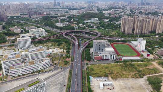 福州福湾路湾边立交桥公路车流车辆航拍道路