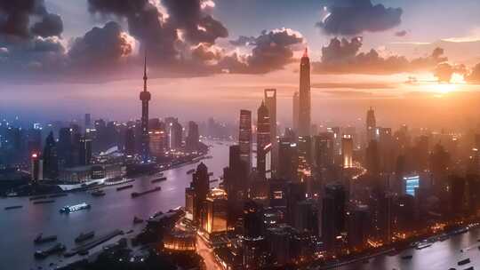上海虚拟城市一线城市云海陆家嘴城市风景风