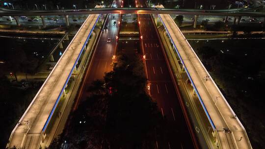 高架桥车流夜景航拍