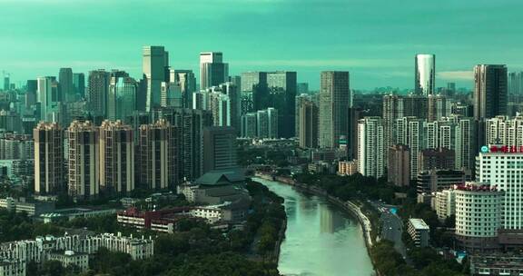 航拍成都夏天雨后晴朗天空都市风景