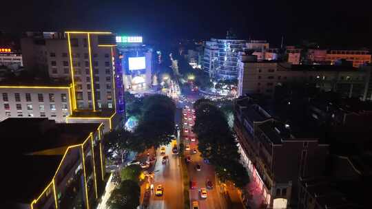 桂林城市夜景拥堵交通航拍